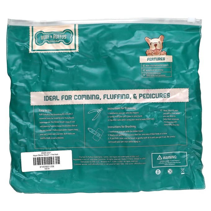 Ruff 'N Ruffus, katten- en hondentrimset, aqua, 1 borstel, 1 tondeuse blue