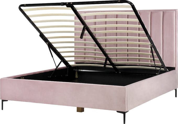 SEZANNE - Bed met opbergruimte - Roze - 180 x 200 cm - Fluweel