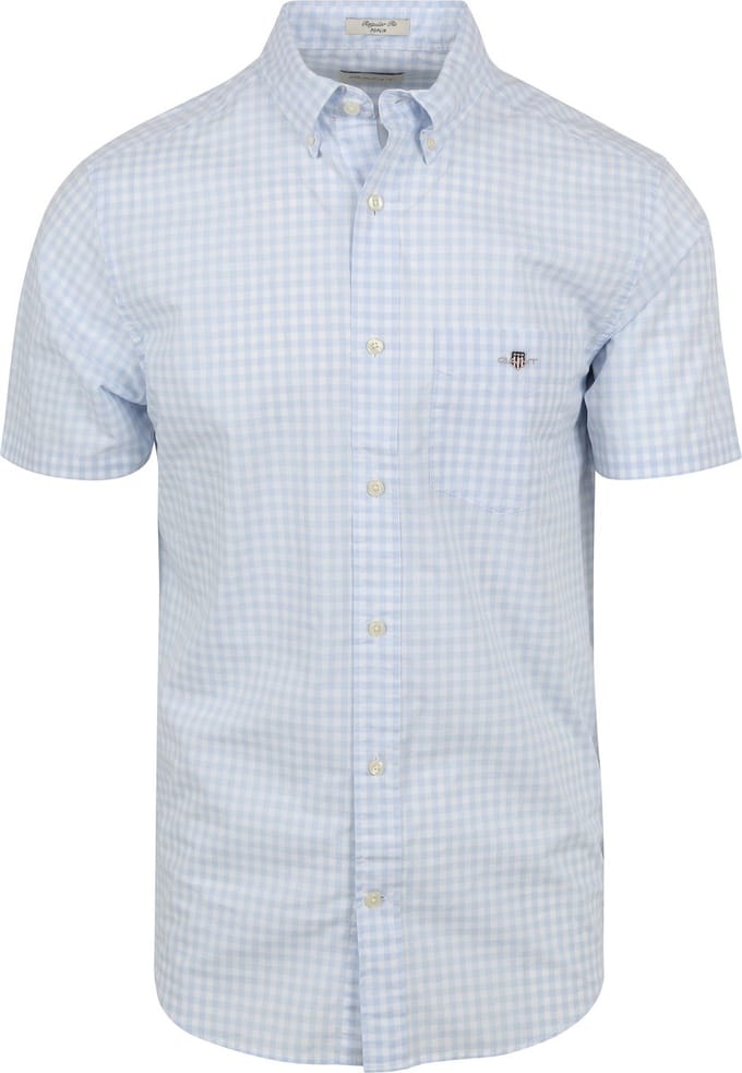 Gant Overhemd Short Sleeve Lichtblauw - Maat M - Heren - Overhemden Casual