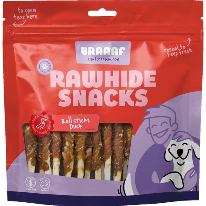 2x30 stuks Roll Sticks Kauwrollen Eend (12,5cm) Braaaf Hondensnacks