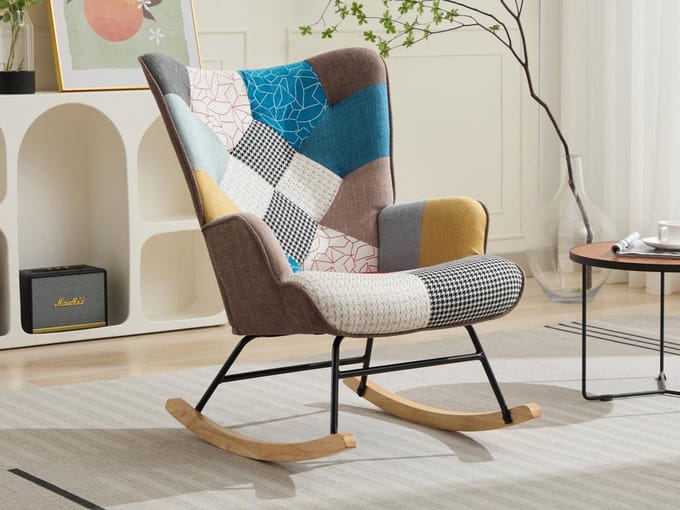 Vente-unique Schommelstoel van gechineerd patchwork met verschillende kleuren ELMINA II
