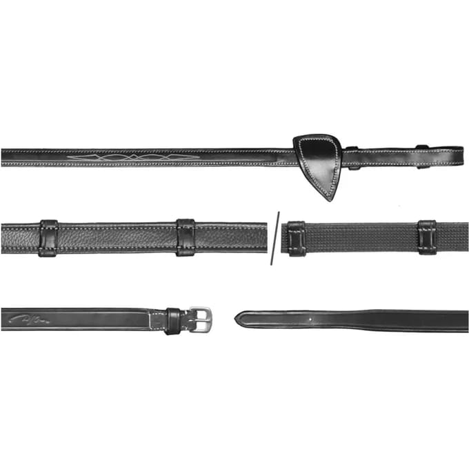 Dy'on 5/8'' Hunter Reins with 7 leather loops Full Zwart