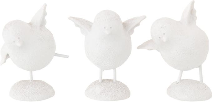 J-Line figuur Vogel Op Voet - polyresin - wit - set van 3