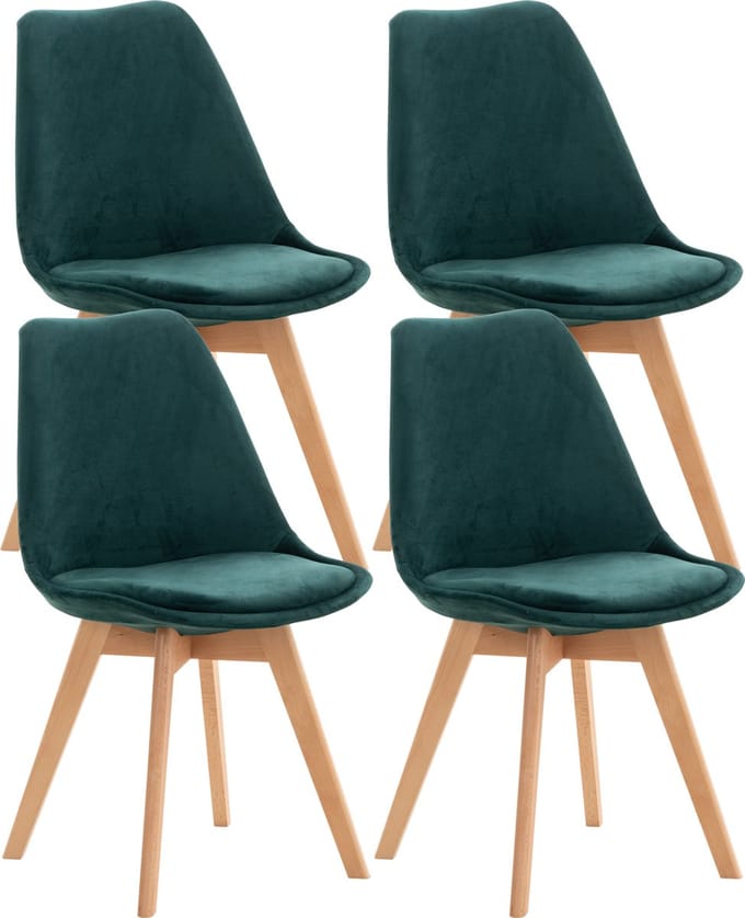 CLP Set van 4 Eetkamerstoelen Linares - met rugleuning - beukenhouten frame - Fluweel/groen