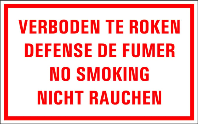 Verboden te roken tekststicker, viertalig 200 x 125 mm