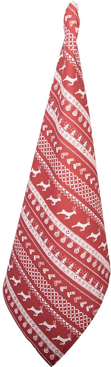 Clayre & Eef Theedoek 50x85 cm Rood Katoen Hert