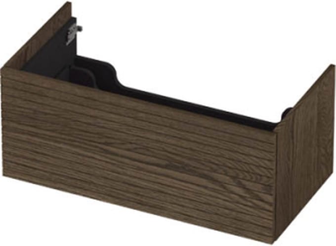 INK wastafelonderkast 1 lade greeploos push to open echt hout met horizontaal gefreesd front 90x45x38cm, massief eiken charcoal