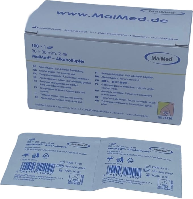 Maimed desinfecterende alcoholdoekjes 30x30mm - 3 x 100 stuks