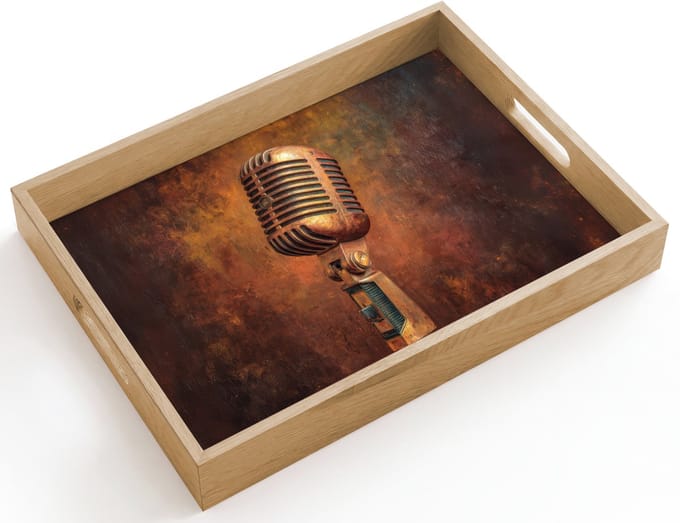Dienblad hout 40x30 cm - Schootdienblad - Microfoon - Bruin - Klassiek - Borrelplank rechthoek - Plateau dienbladen
