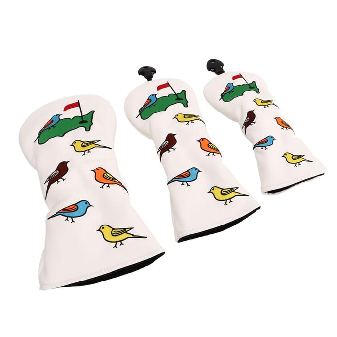 3 STUKS Golfclub Hoofdbedekking PU Waterdicht Vogelpatroon Golf Hoofdbedekking voor Driver Fairway Hybride white