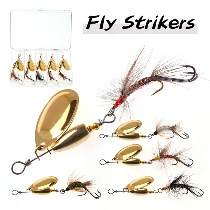 5 stuks Spinner Bait Set Vlieg Strikers Assortiment Vis Spinners Kunstaas met Haak voor Baars Forel goud