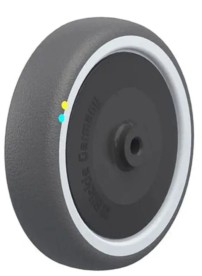 Wiel van 125 mm met grijs, elektrisch geleidend thermoplastisch polyurethaan op nylo