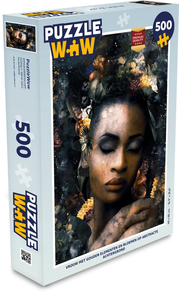 Puzzel Bloemen - Vrouw - Goud - Legpuzzel - Puzzel 500 stukjes