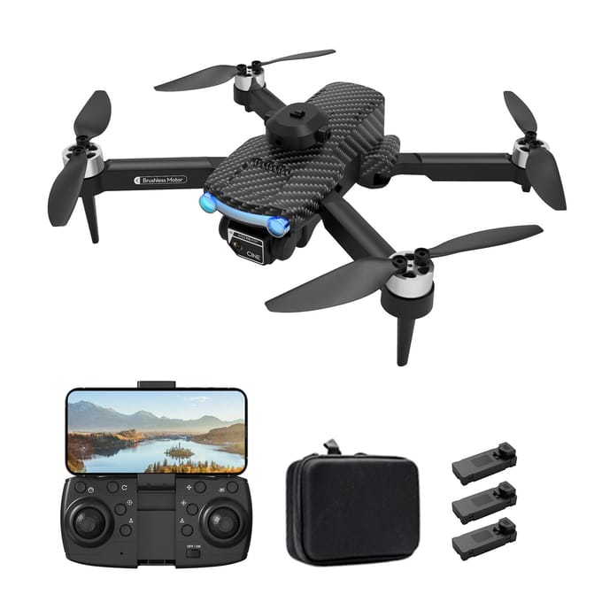 Mini Drone télécommandé avec double caméra, Drone aérien sans tête pliable 8K avec moteur sans balais 4K 3 Battery noir