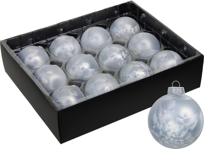 Othmar Decorations Luxe kleine kerstballen - 12x st - 6 cm - wit/grijs - glas - ice finish