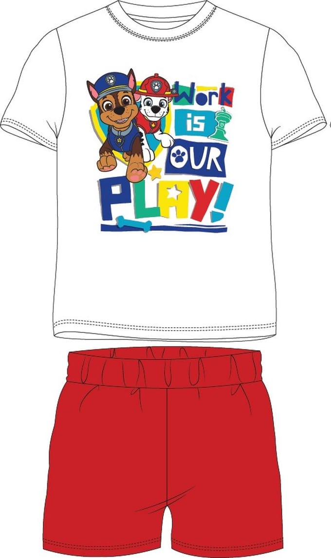 Paw Patrol shortama/pyjama work is our play katoen wit/rood maat 122
