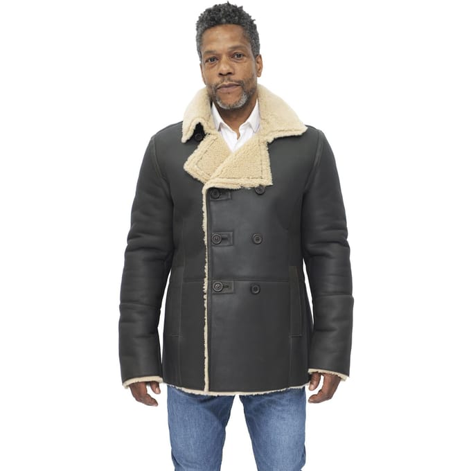 Heren double-breasted shearling schapenvacht erwtenjas-Valencia