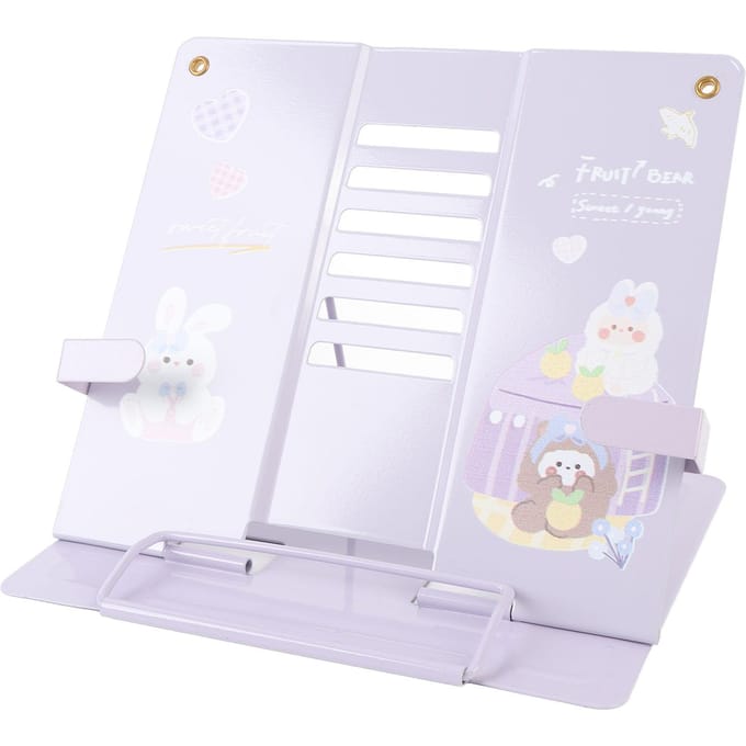 Boekenhouder Bureau Lezen Display Standaard Stabiele Metalen Stalen Plaat Verstelbaar voor Tablets Telefoons Schattig Cute Rabbit Pattern white