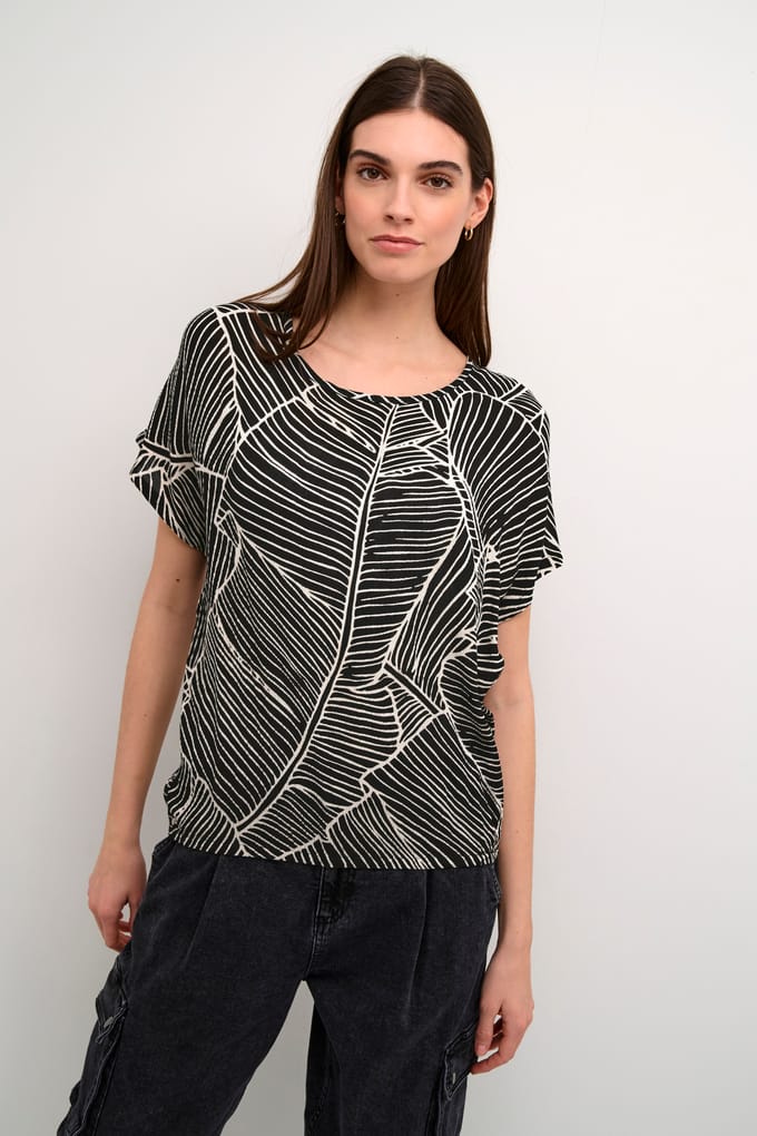 Mouwloos shirt Loose fit Black/Turtledove Leaf Print black white