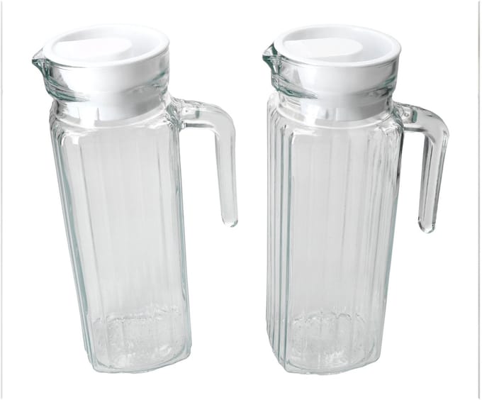 Set van 2 Lima koelkastkannen 0.95l van glas met wit plastic deksel - 11271
