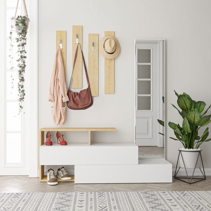 Ramda Kapstok | 100% MELAMINE | Wit, Eiken - Emob - Garderobekast - Wit - Melamine