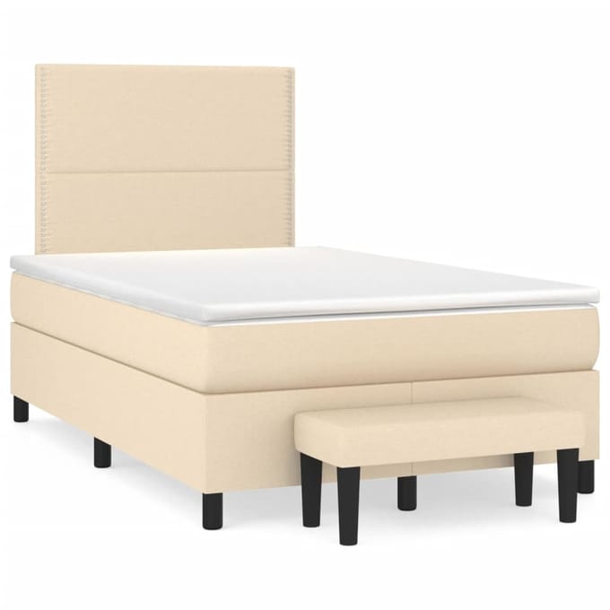 vidaXL - Boxspring - met - matras - stof - crèmekleurig - 120x190 - cm