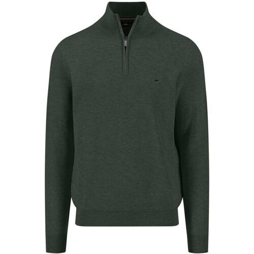 Fynch-Hatton Trui Troyer Zip Fine Allover Texture Dark Ivy / male