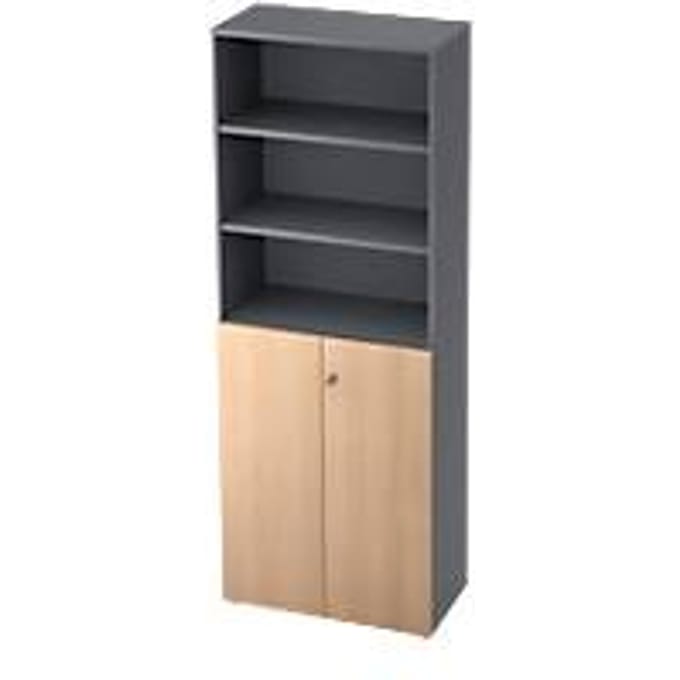 TOPAS LINE stellingkast, 3 OH legbord/3 OH deuren, grafiet/eiken