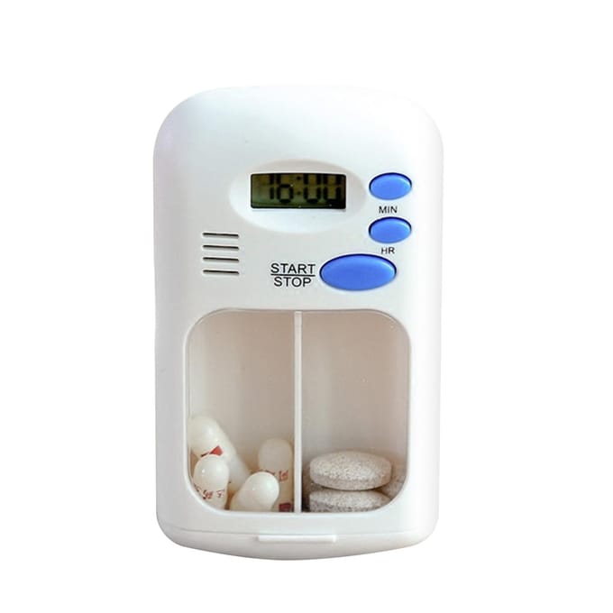 Draagbare Mini Pillendoos Timer met LCD Digitaal Elektrisch Alarm Geneeskunde Pillendoosje 2 Roosters Witte Kleur wit