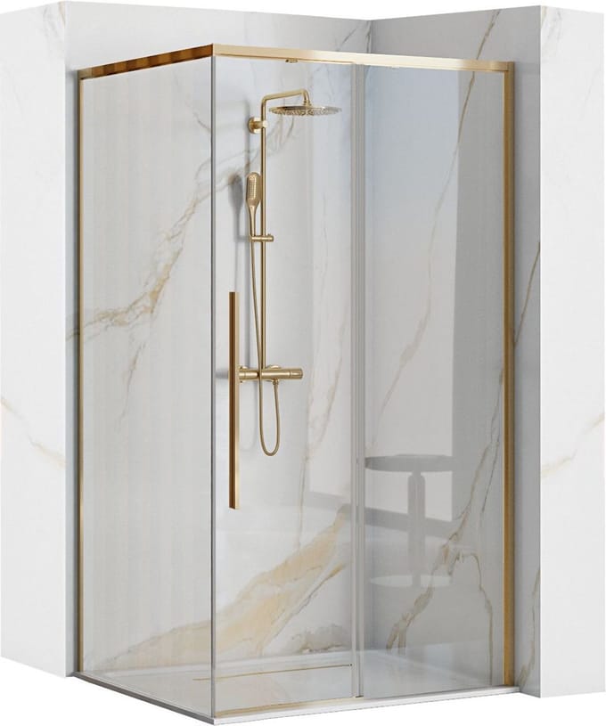Rea Solar Gold 90X90 + Douchebak Savoy White - 195 cm - Douchecabine - Vierkant - Goud