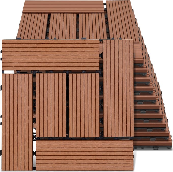 WPC tegels set van 33 terrastegels 30x30cm tegelset in het kliksysteem