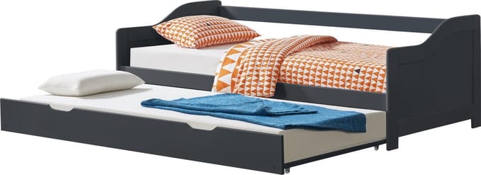 Bedbank tienerbed met onderschuifbed 90x200 cm donkergrijs