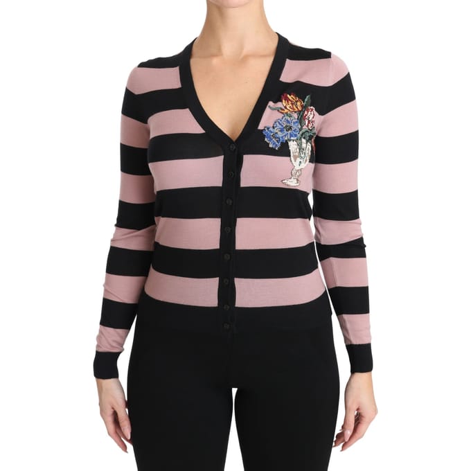 Dolce & Gabbana Roze Bloemen Kasjmier Cardigan Trui