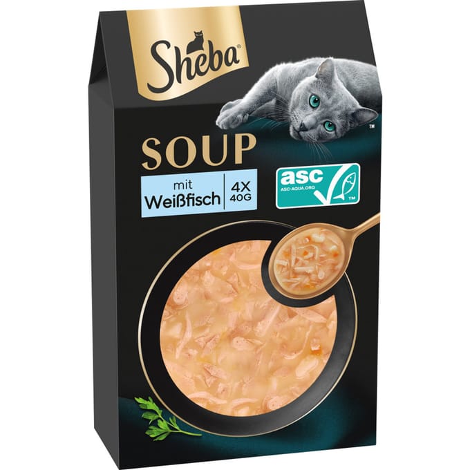 40x 40g Multipack Sheba Classic Soup Verse Zak met Witte Vis Kattenvoer Nat