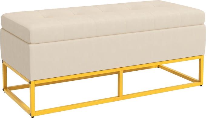 HOMCOM-Sitzbank-Samt(100% Polyester), Schaumstoff, Stahl-110L x 44B x 49H cm-Beige