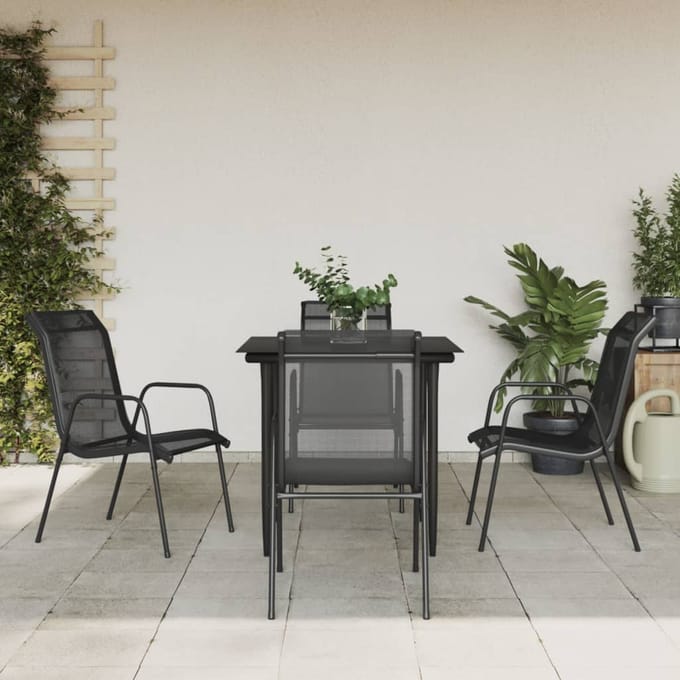 vidaXL - 5-delige - Tuinset - textileen - en - staal - zwart