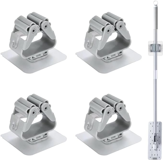 Allecto - Pack van 4 Zelfklevende Mop Houder Haakjes - Broom Stand