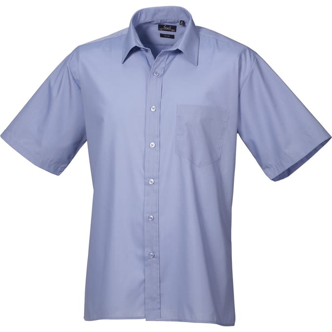 Premier formeel poplin effen werkoverhemd met korte mouwen voor heren 16.5 blauw