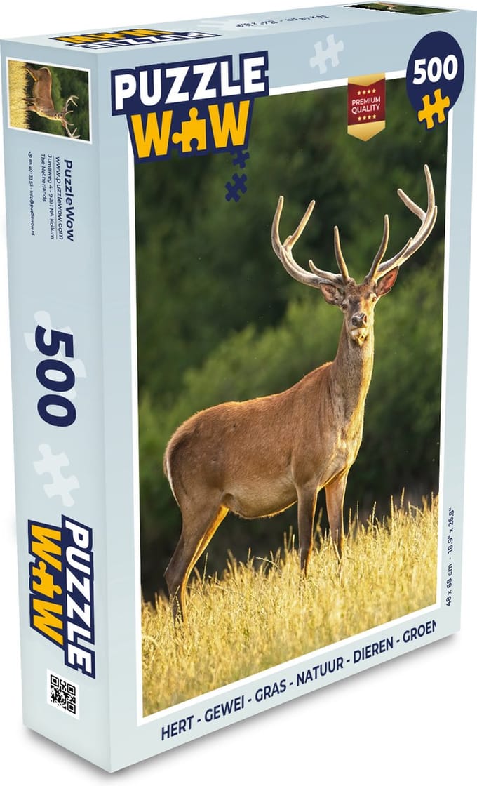 Puzzel Hert - Gewei - Gras - Natuur - Dieren - Groen - Legpuzzel - Puzzel 500 stukjes