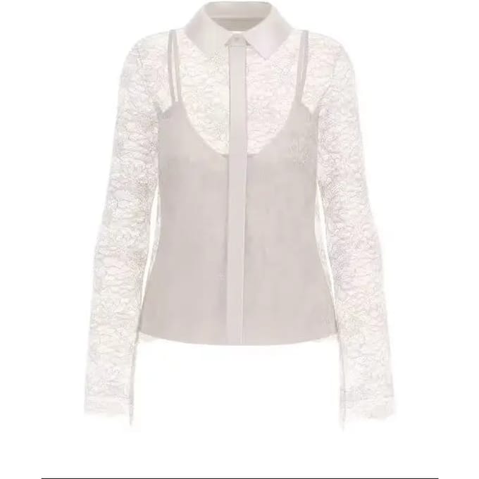 Long Sleeve Button-Up Classic Collar Shirt Wo - Beige