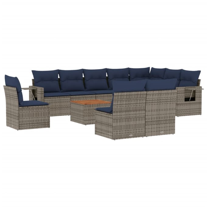 vidaXL - 11-delige - tuinbankset - met - kussens, - grijs - polyrotan
