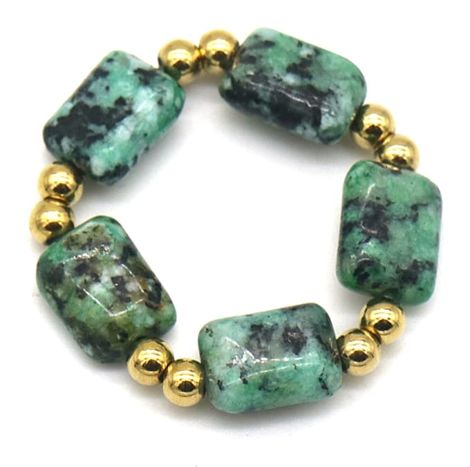 Ring met Steentjes - RVS - One Size - Goudkleurig en Groen