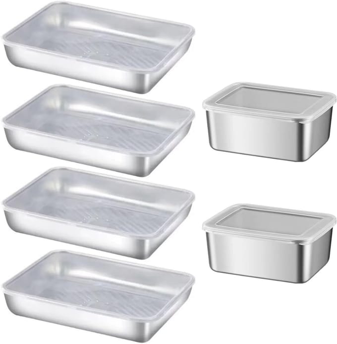 HEZIVO® Vleeswarendoos Koelkast - 6 Stuks Vershouddozen - Vershoudbakje Beleg - RVS