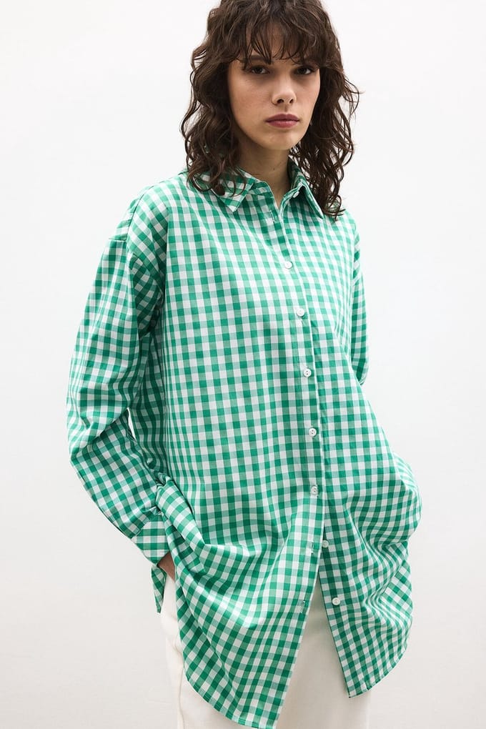 Touché Privé - Lange geruite blouse - Groen - Dames