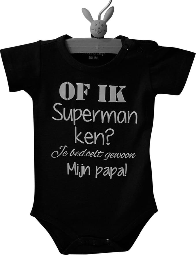 romper baby met tekst superman papa kort zwart maat 56 eerste vaderdag