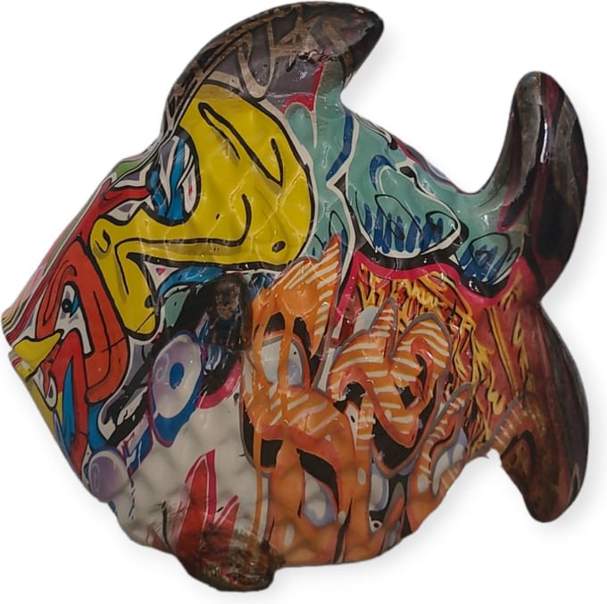 Gilde Handwerk - Vis Pop Art - Fish - Beeld Sculptuur - Polyresin 17.5 cm hoog