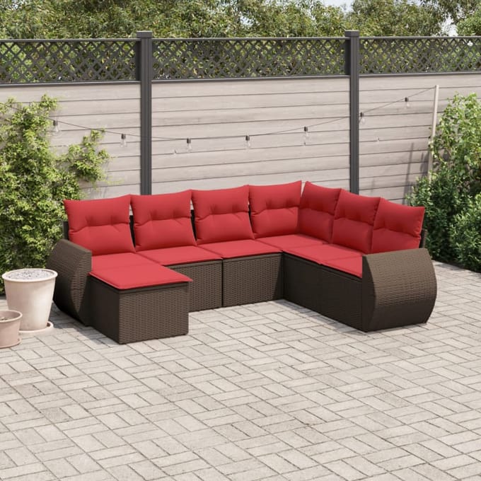 vidaXL - 7-delige - tuinbankset - met - kussens, - bruin - polyrotan