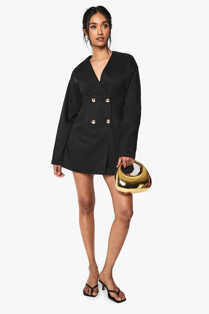 boohoo Dames Tailored Collarless Cinched Waist Blazer Dress | Black | Maat: 10