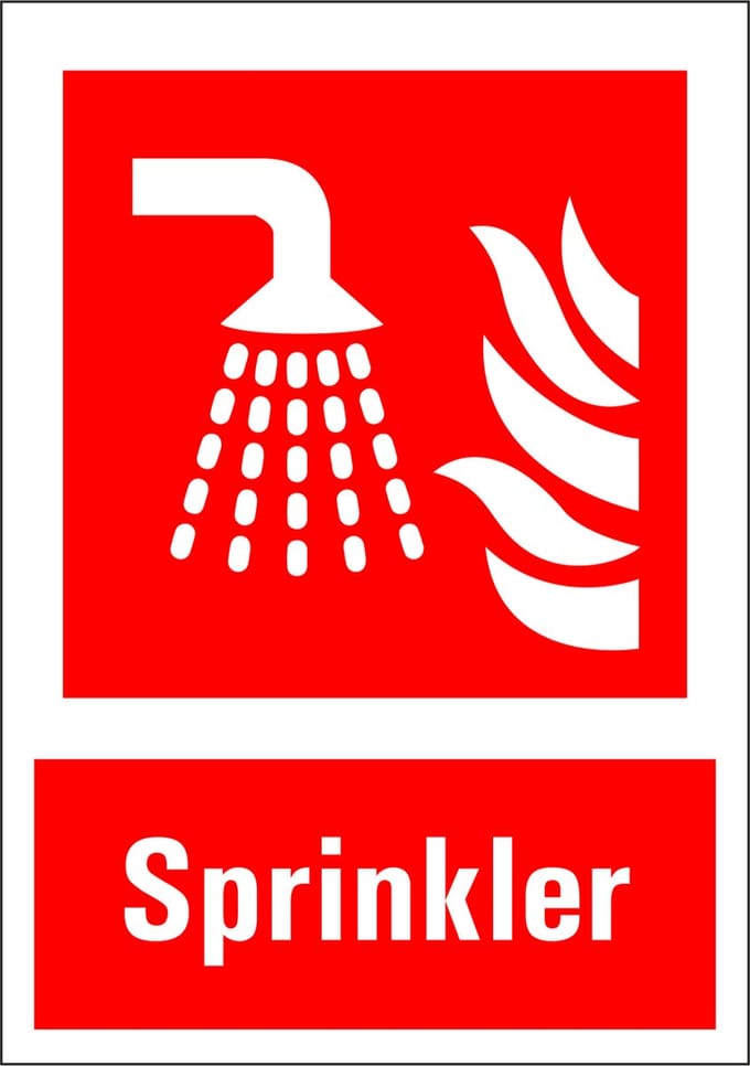 Sprinkler sticker met tekst 210 x 297 mm
