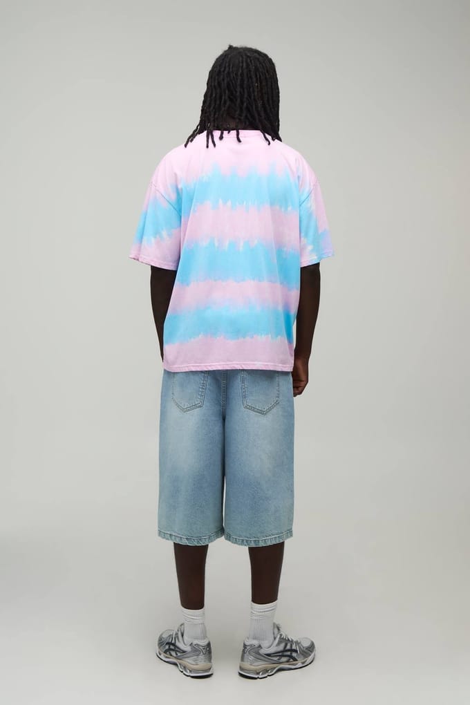 Oversized Gestreept Tie Dye T-shirt | Pink | Size Medium